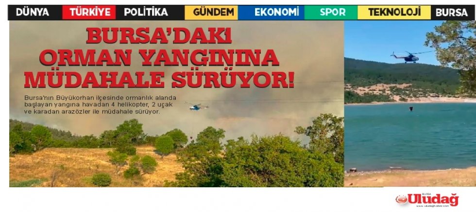 Bursa'daki orman yangınına havadan müdahale sürüyor